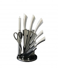 BLOC DE COUTEAUX EN INOX 8 PIECES AVEC ROTATION 360°C (1 U)