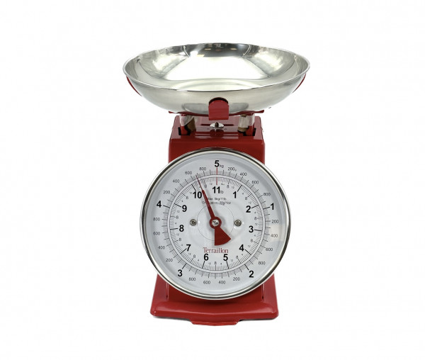 BALANCE ACIER ROUGE BOL FORME CREUSE 5KG GRADUATION: 20G 20.8X22X25.2 CM (1 U)