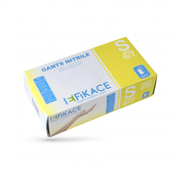 GANTS NITRILE BLEUS TAILLE S=6/7 NON POUDRÉS (100 U)