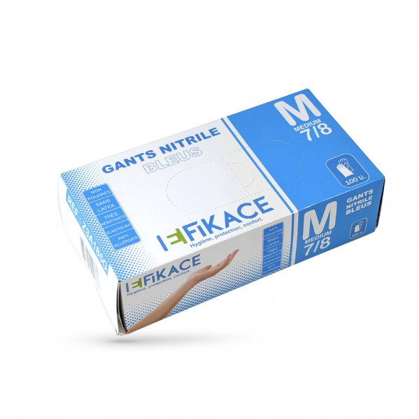 GANTS NITRILE BLEUS TAILLE M=7/8 NON POUDRÉS (100 U)