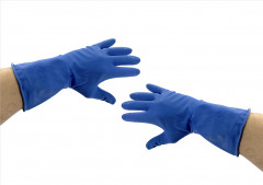 GANTS LATEX SATINÉ BLEU MENAGE PREMIUM INTERIEUR JERSEY/COTON TAILLE S (12 U)