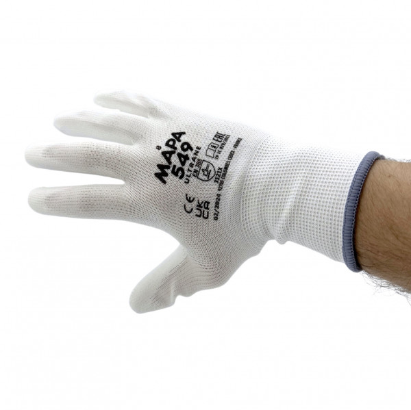 GANTS PROTECTION BLANCS MAPA POLYURÉTHANE MANUTENTION TAILLE 8 (12 PAIRES/12 U)