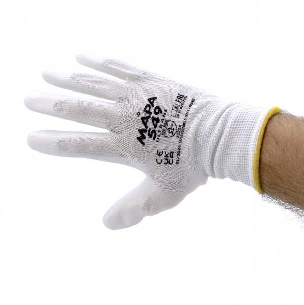GANTS PROTECTION BLANCS MAPA POLYURÉTHANE MANUTENTION TAILLE 9 (12 PAIRES/12 U)