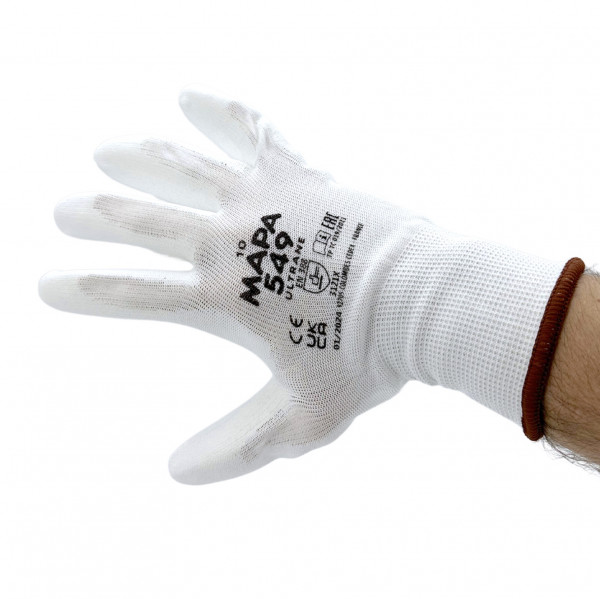 GANTS PROTECTION BLANCS MAPA POLYURÉTHANE MANUTENTION TAILLE 10 (12 PAIRES/12U)