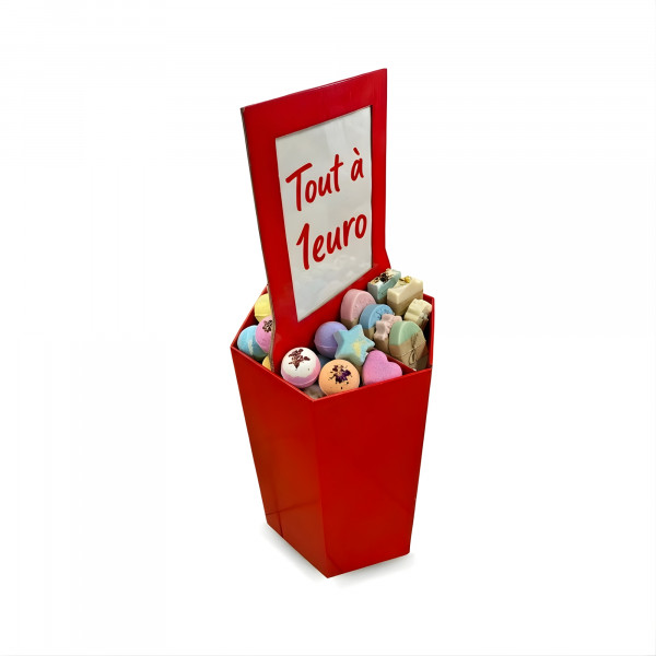PRESENTOIR EN CARTON ROUGE 54X48X80 CM HAUTEUR TOTALE=135 CM (5 U)