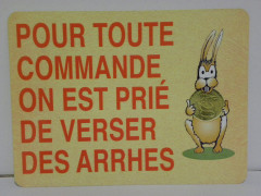 ETIQUETTE POUR TOUTE COMMANDE VERSER DES ARRHES 150X200 MM (1 U)