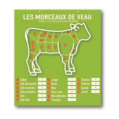 TABLEAU VERT ANIS « LES MORCEAUX DE VEAU PRIX AU KILO » 49X45 CM (3775) (1 U)